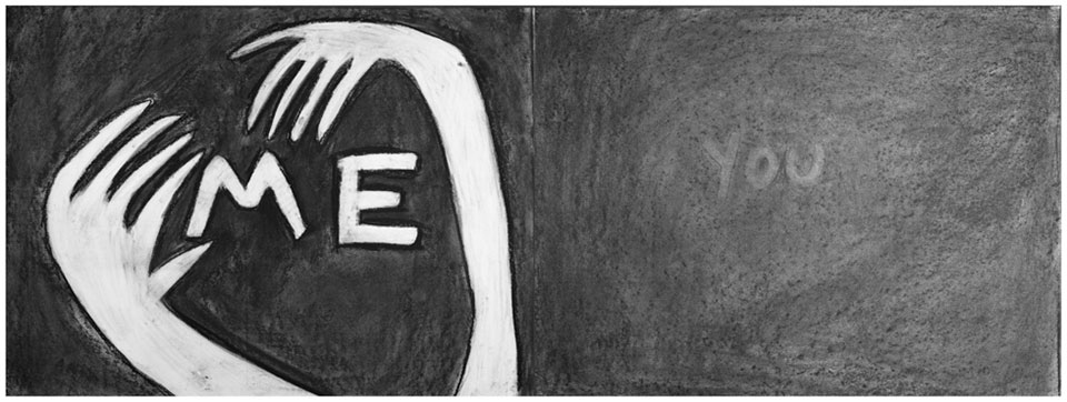 A charcoal drawing of the word 
