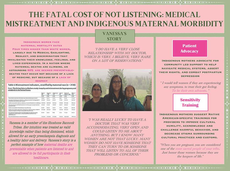 Poster showing Vanessa's story with medical mistreatment.