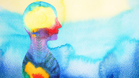 Colorful watercolor of a silhouette. 
