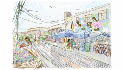 Illustration of re-imagined space of Mass, and Cass street.