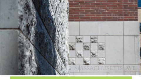 Close-up of architectural details on a Harvard building.