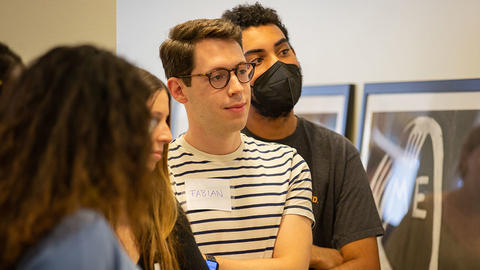 Students looking at gallery.