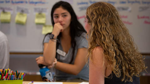 Students talking during the GHELI student workshops.