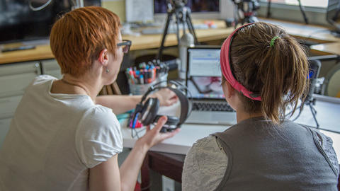 Camilla Finlay and Gabrielle Veloza in GHELI studio.