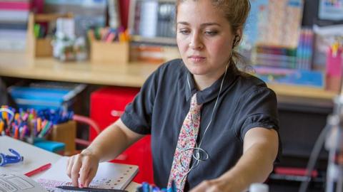 Harvard student Alexa Kutler in GHELI's studio.