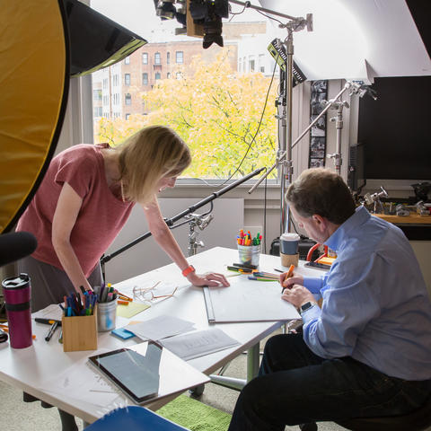 Sue J Goldie and David Cutler in GHELI studio.