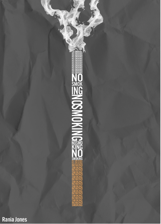 A poster with no smoking text in shape of cigarette with smoke.