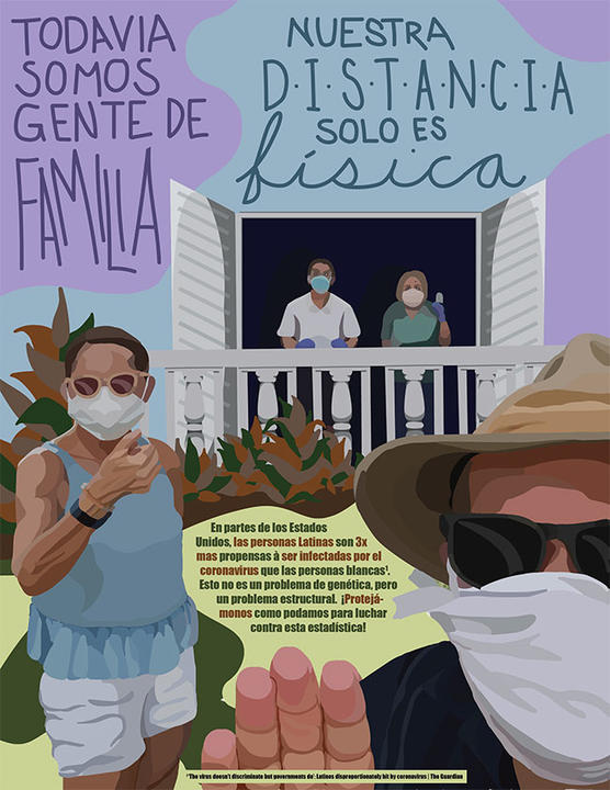 Four people wearing masks.
