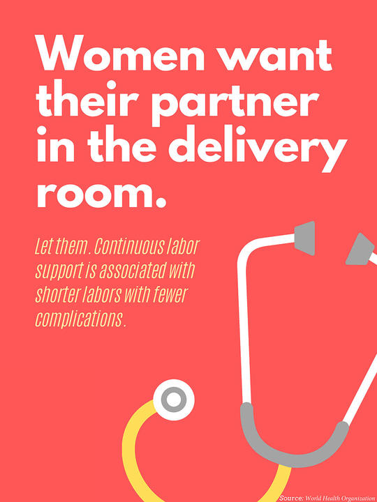 Poster with text Women want their partner in the delivery room.