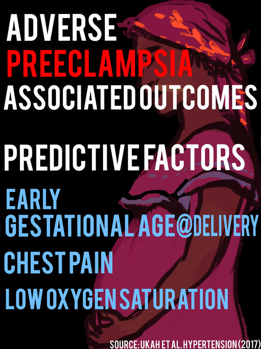 Pregnant woman holding her stomach.Pregnant woman holding her stomach. Text: Preeclampsia kills. Warning signs: high blood pressure, chest pain, swelling in feet & hands, vomiting.