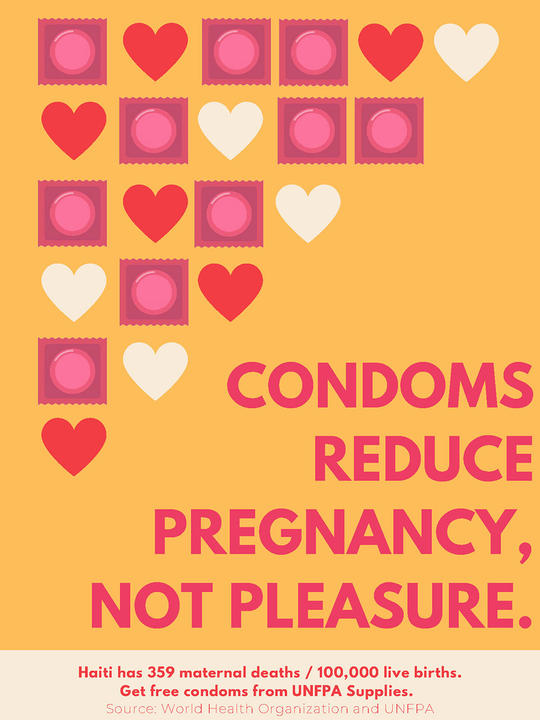 Poster with text Condoms Reduce Pregnancy, Not Pleasure.
