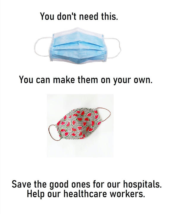 Blue mask and watermelon print mask.