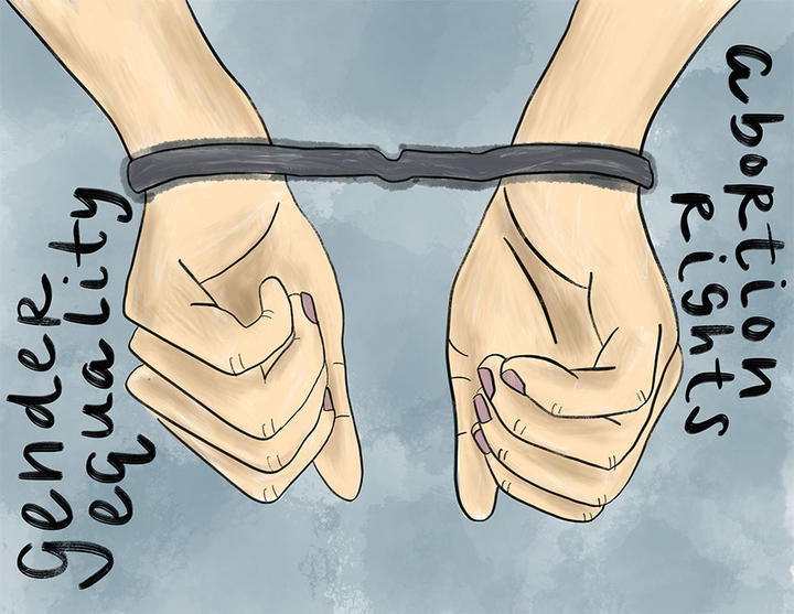Illustration of two hands tied together.
