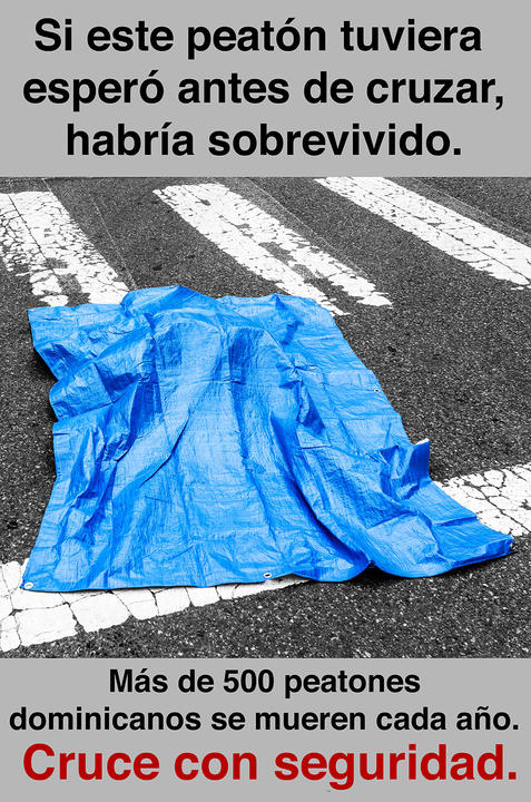 Blue tarp on road.