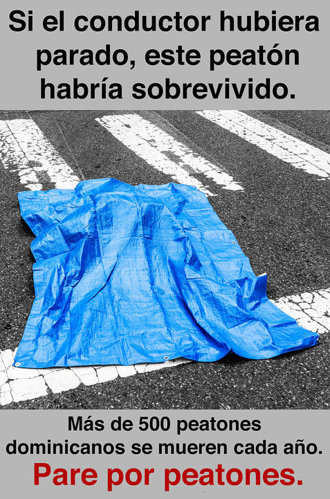 Blue tarp on road.