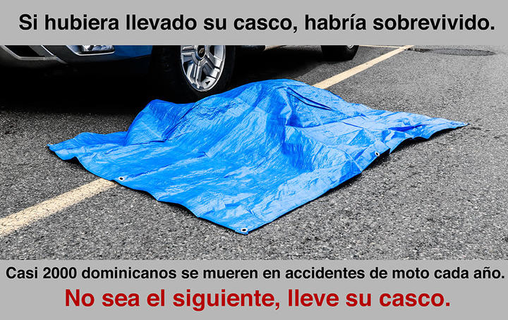 Blue tarp on road.